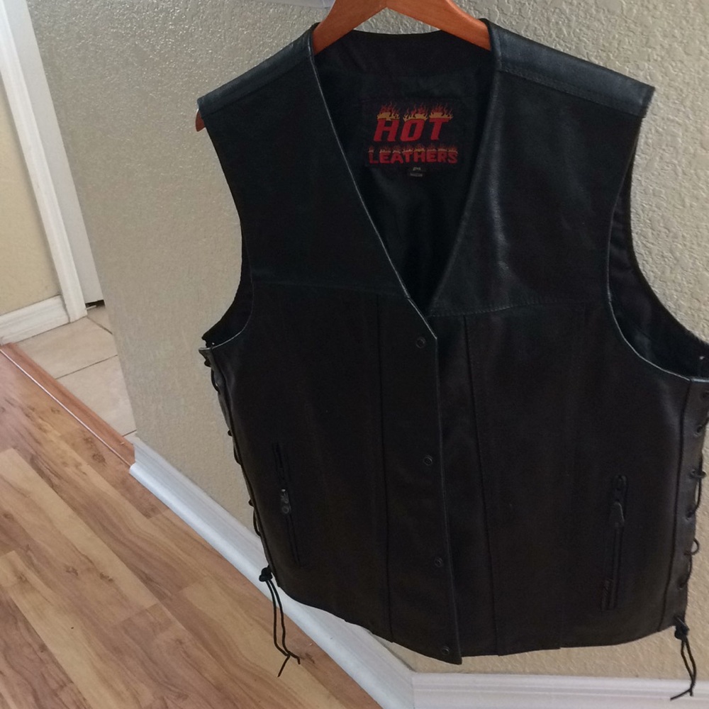 Men's Hot Leather Motorcycle Vest 2XL